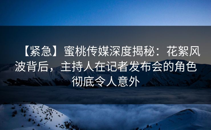 【紧急】蜜桃传媒深度揭秘：花絮风波背后，主持人在记者发布会的角色彻底令人意外
