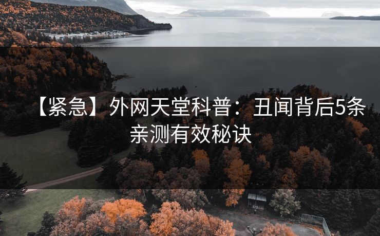 【紧急】外网天堂科普：丑闻背后5条亲测有效秘诀