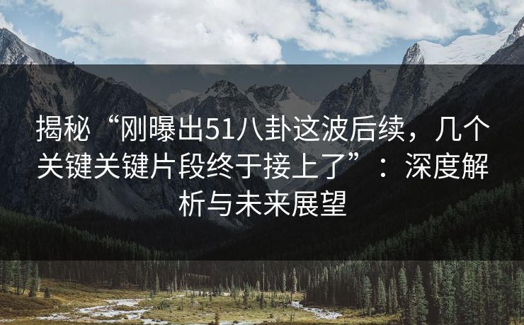 揭秘“刚曝出51八卦这波后续，几个关键关键片段终于接上了”：深度解析与未来展望